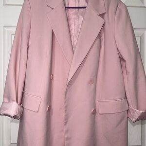 Women's Double-Breasted Pink Blazer Jacket